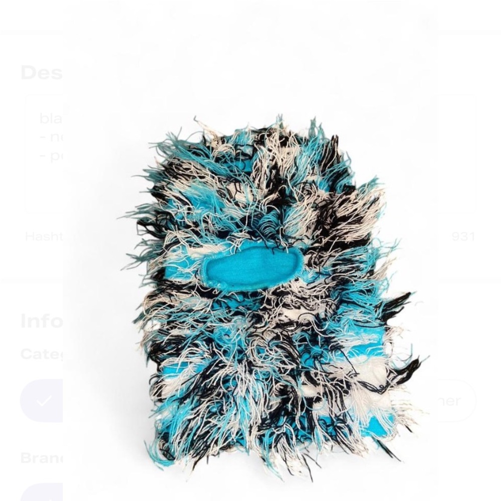 blue black and white shaggy ski mask never worn brand new